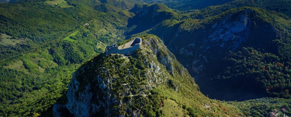 the ruins of Montsegur, a Cathar stronghold in France