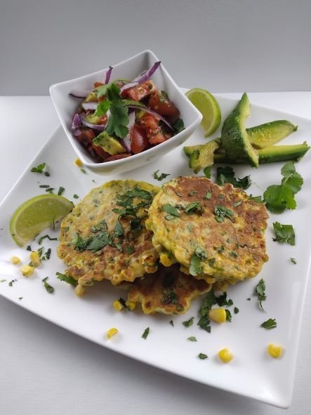 Golden sweetcorn fritters containing lutein and zeaxanthin to protect vision.