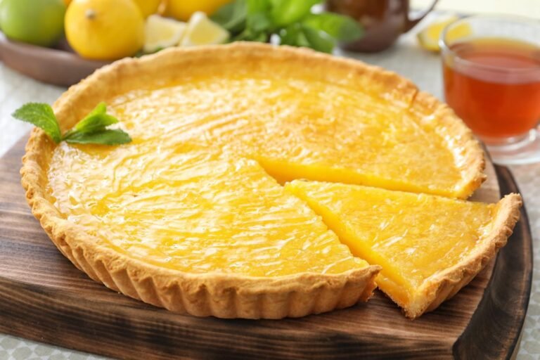 tarte au citron on a wooden background