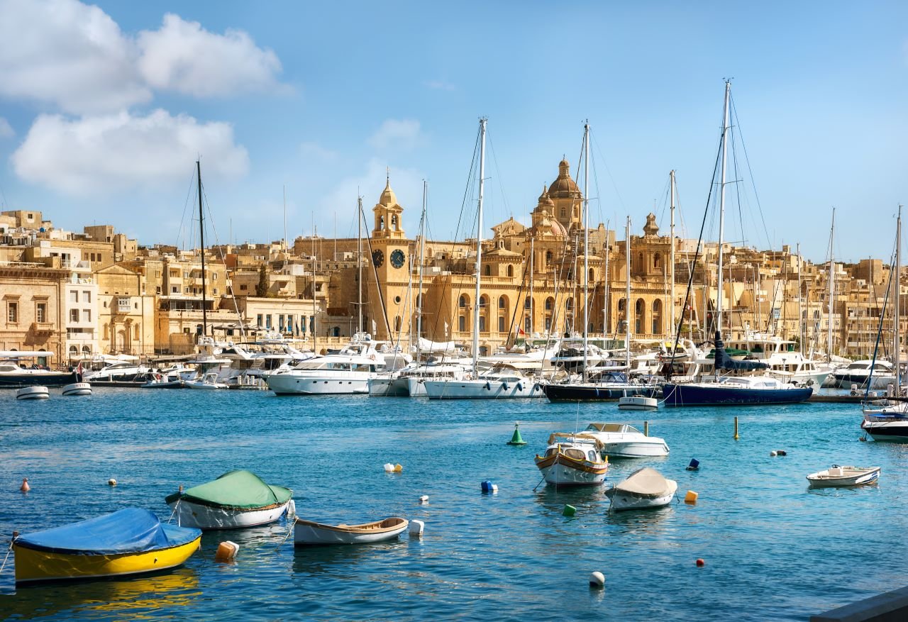 boats in the harbour of the old city of Valetta for TRAVEL