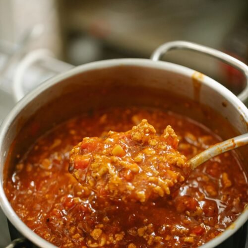 pot of cooked bolognese