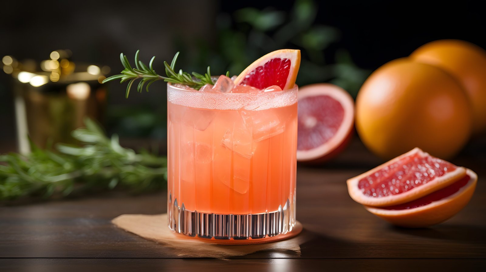 Tequila Paloma cocktail in a lowball glass garnished with grapefruit slices