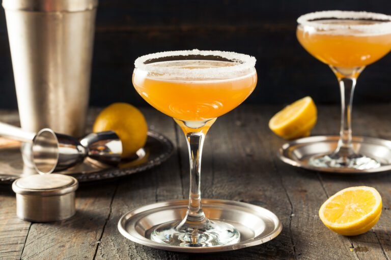 Refreshing Boozy Sidecar Cocktail with a Sugar Rim *
