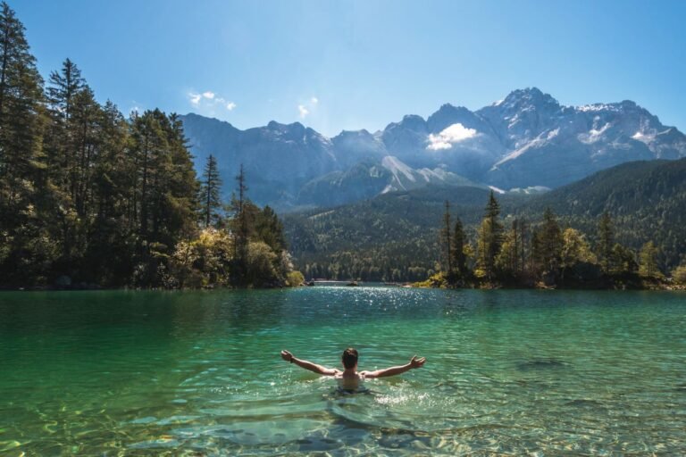 Wild Swimming lake in the mountains, France