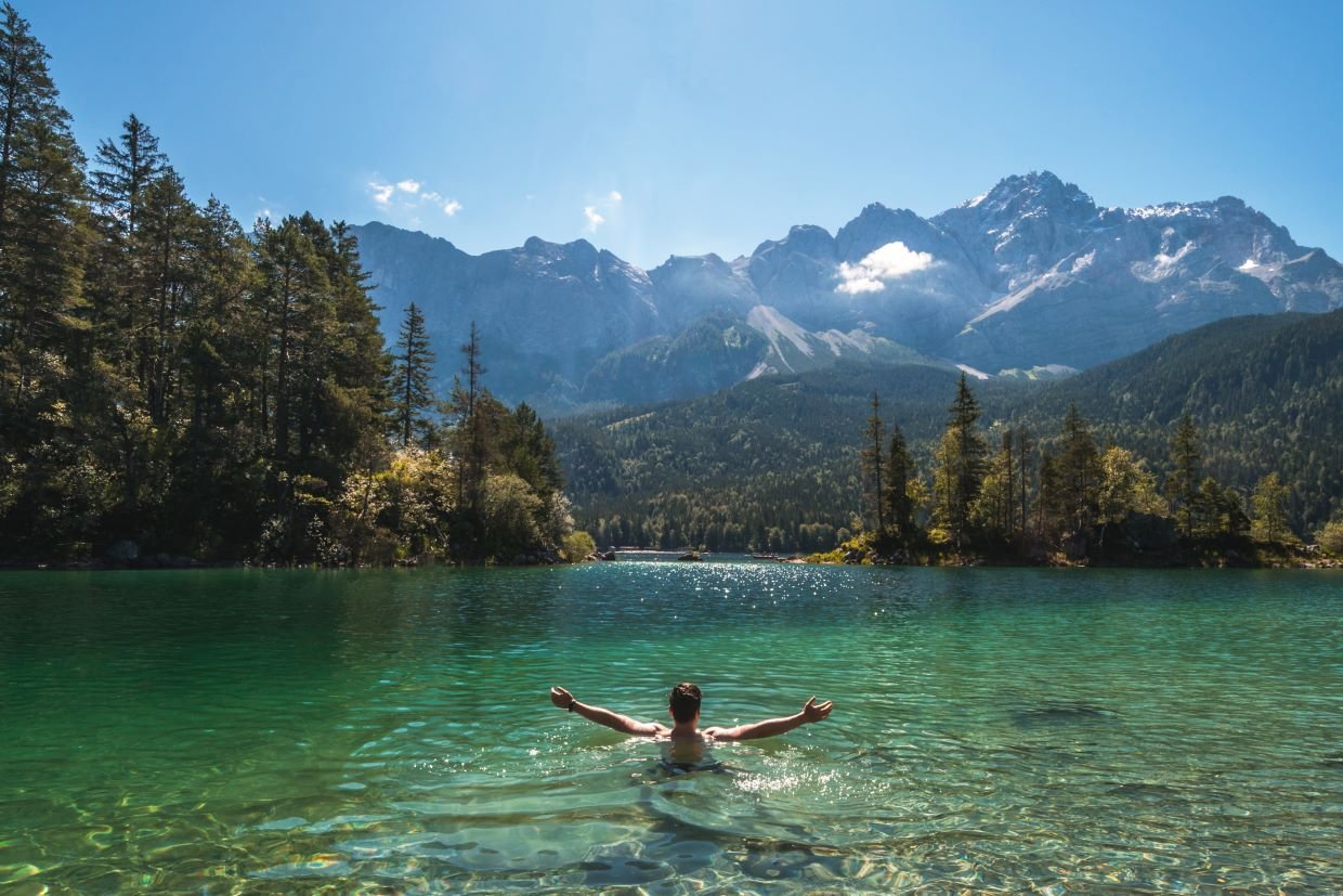 Wild Swimming lake in the mountains, France