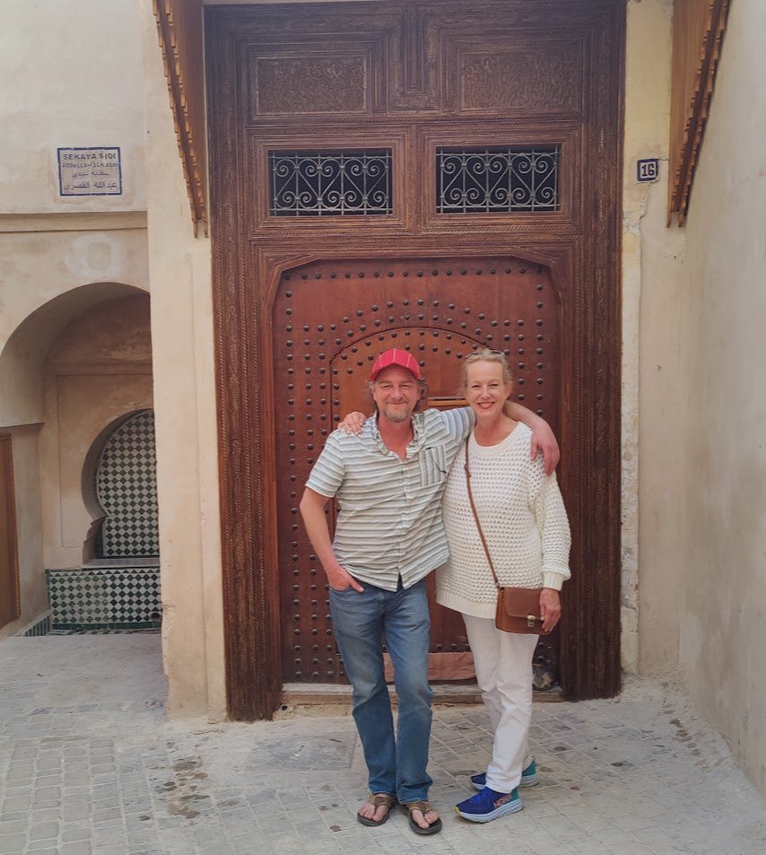 Dawn and Allan in Mekness Morocco for ABOUT US page on Maion Bonhomie website