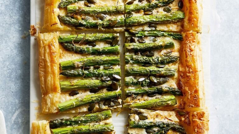 asparagus cheese and pumpkin seed tart